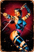 ป้ายดีบุกโลหะวินเทจย้อนยุคป้ายโลหะ Psylocke X-Men โปสเตอร์ชิ้นเอกของตกแต่งบ้านบาร์ผับโรงรถของขวัญตกเเต่ศิลปะบนผนังบ้านขนาด8X12นิ้ว