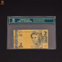 Hot Sale Brazilian Gold Banknote 2 Reyal Gold Plated World Paper Money Collection With COA Frame For Gifts