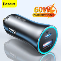 Baseus 60W ที่ชาร์จแบตในรถ USB Type C,ที่ชาร์จเร็วชาร์จแบตในรถ QC 4.0 3.0ที่ชาร์จแบบชาร์จเร็วสำหรับ iPhone 13 12 Samsung Xiaomi Huawei