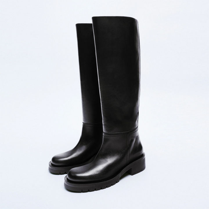 qutaa-ins-fashion-women-knee-high-boots-full-cow-leather-warm-flats-thick-high-heels-motorcycle-boots-woman-lady-shoes-34-43