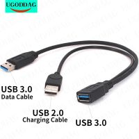 30ยูเอสบีซม. 3.0ตัวเมียเป็นแบบคู่ USB ชายข้อมูลอะแดปเตอร์แปลงไฟพร้อมฮับ Y Splitter USB สายชาร์จไฟฟ้าสายสายต่อ