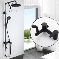 Shower Head Faucet Set ชุดฝักบัว ก๊อกน้ำฝักบัวอาบน้ำ 304 ชุดฝักบัวอาบน้ำสแตนเลสสีดำ ร้อนและเย็น ก๊อกน้ำฝักบัวอาบน้ำร้อน - เย็นดำ