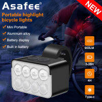 Asafee 900LM L12 Super Bright Rechargeable Bicycle LED Front Light 120" Wide Floodlight Type-C USB Charger Bike Front Light Handlebar Flashlight Lamp IPX6 Waterproof