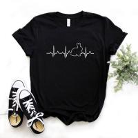 Women T Shirt Bunny Rabbit Heartbeat Print Tshirt Women Short Sleeve O Neck Loose T-shirt Ladies Causal Tee Shirt Tops Clothes