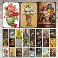 Vintage Oil Painting Flower Metal Sign Colorful Vase Embossed Floral Plants Plaque Plates Art Tin Posters Garden Bar Home Decor Drawing Painting Suppl