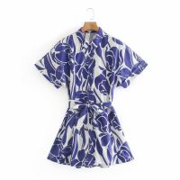 ZZOOI New Women vintage short sleeve flower print shirt dress office lady turn down collar bow tied sashes vestido chic Dresses DS4135