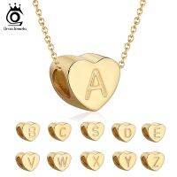 ORSA JEWELS S925 Sterling Silver Letters Necklaces Gold Plated Heart Beads Lucky 26 Letters DIY Necklace Jewelry Girl Gift SCB31