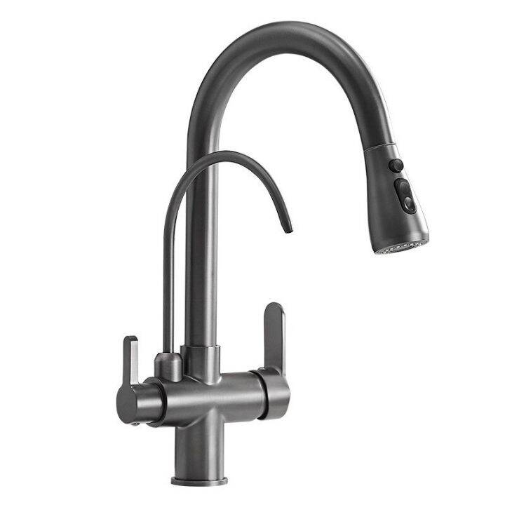 Commercial Kitchen Faucet With Dual Ftion Pull Down Sprayer, 3 In 1 Water Filter Purifier Faucet