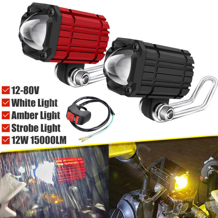 Additional Led Headlights For Motorcycle Mirror Spotlights Long Range Flasher 1280V Amber White