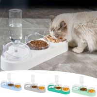 Pet Cat Bowl Automatic Feeder Dog Cat Food Bowl with Water Fountain Double Bowl Drinking Raised Stand Dish Bowls for Cats Gatos