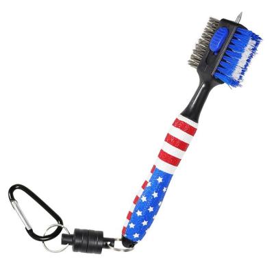 Golf Club Cleaner Brush American Flag Pattern Golf Rod Cleaner Golf Brush Scrubber With Magnetic Carabiner Non-Slip Handle Retractable Nail Head For Golf Sports valuable