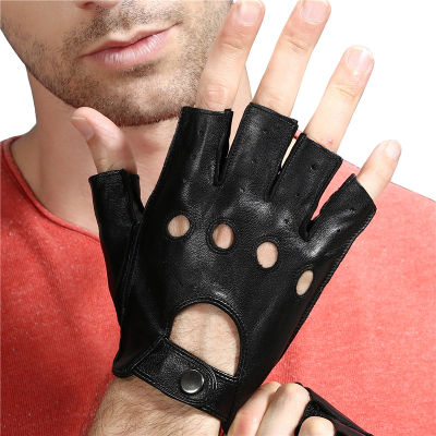 Leather gloves mens half finger fitness sports driving anti-skid strong wear-resistant driving retro motorcycle sheepskin glove