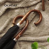 OLYCAT Big Long Umbrella Men Business Log Handle Automatic 110cm Large Golf Wooden Umbrella Rain Windproof 10 Ribs