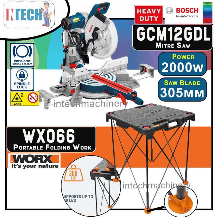 COMBO SET BOSCH GCM12GDL MITRE SAW C W WORX WX066 SIDEKICK TABLE