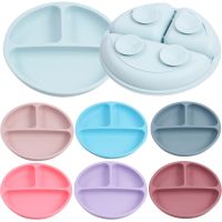 【CC】 Cartoon Smile Face Silicone Kids Feeding Plate Safe Infant Dining Tableware Divided with Small Cup