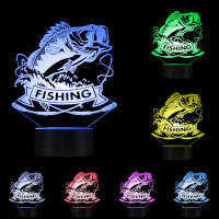 Fishing Bass Fish 3D LED Night Light Fish With Rod Fishing Club Sleepy Lamp Fisherman Bedroom Decorative Lighting Table Lamp