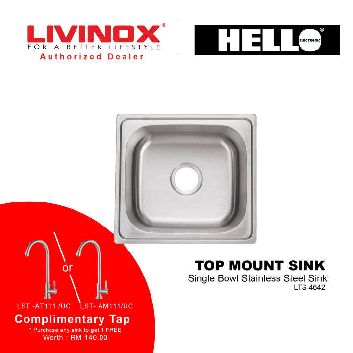 Livinox Top Mount Sink Single Stainless Steel Sink Model LTS4642