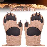 【CW】 1Pair Cartoon Paws Oven Mitts Cotton Baking Insulation Microwave Resistant Non-slip Gloves Design