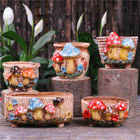 Fairy Garden บุคลิกภาพเห็ดสโตนแวร์ดอกไม้ฉ่ำหม้อตกแต่งห้องนั่งเล่น Planter Vintage หัตถกรรม Bonsai Pots