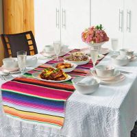 2Pcs Mexican Table Runner Fringe Cotton Table Runners Mexican Decor 14 X 108 Inch for Mexican Party Wedding Decorations Outdoor Picnics Dining Table