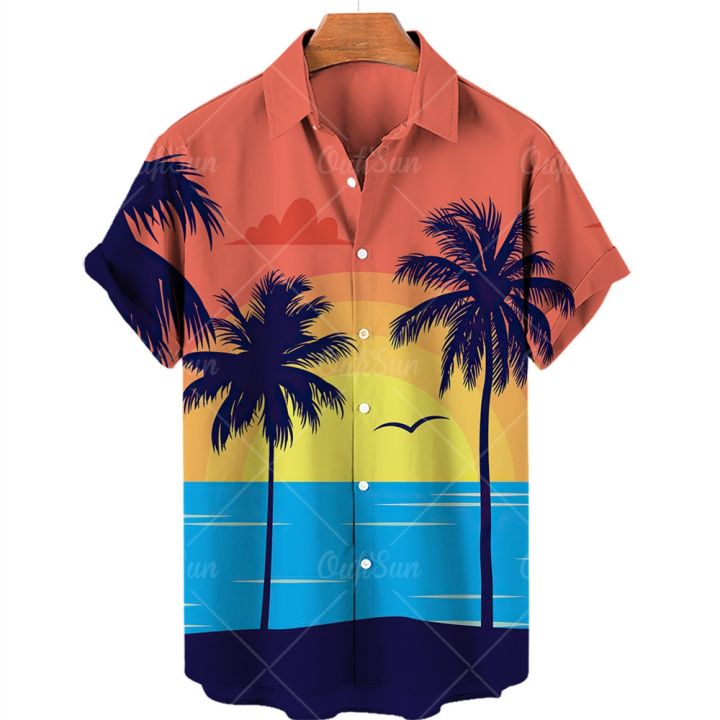 2023ใหม่-hawaii-looser-supersize-ผู้ชายใช้เสื้อเชิ้ตลำลองพักผ่อนดั้งเดิม-sufeng-beach-sunset-oversized-เสื้อผ้าที่นำเข้า