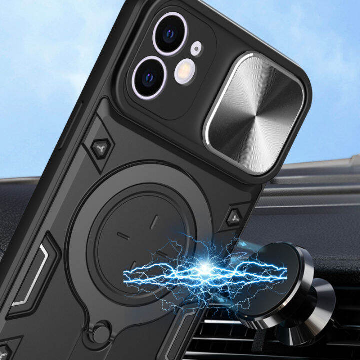 เคสโทรศัพท์ใหม่สำหรับ-iphone-12-พับได้360องศาแท่นวางหมุนได้ยานพาหนะแบบเลื่อนเปลือกหลังแบบแข็งกันกระแทก-กระจกเทมเปอร์ปกป้องหน้าจอสำหรับเคส-iphone-12