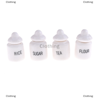 Clothing mother and baby 4pcs 1/12 dollhouse Miniature CUTE White Ceramic Storage Jar ห้องครัวเข้าถึงคลาสสิกแกล้งเล่นของเล่นเฟอร์นิเจอร์สำหรับเด็ก