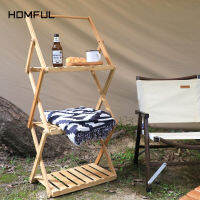 HOMFUL【COD】 กลางแจ้งไม้ไผ่ไม้ปิคนิคแคมป์ปิ้งชั้นวางช้อนส้อมมีดพับแบบพกพาครัวShelf OT0028