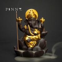 PINNY Purple Clay Ganesha Stick And Backflow Incense Burner Elephant Statue Ganesha Mammon Censer Rring Success And Happiness