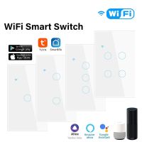 卍♧◙ 1/2/3/4gang Tuya WiFi Smart Touch Switch Home Light Wall Button Panel Switch Neutral Wire Work With Alexa And Google Home