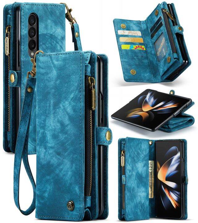 hoce-zfold4-fold5-galaxy-z-z-แบบอเนกประสงค์มีซิปทนทานเคสโทรศัพท์หนังมีกระเป๋าเงิน-pu-สำหรับ-samsung-galaxy-z-z-fold-5-5g-ซิปปกคลุมย้อนยุคพับได้พร้อมสายรัดข้อมือ