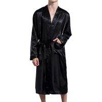 Men Satin Robe Summer Sleepwear Kimono Gown Silky Bathrobe Gown Male Nightwear Loose Intimate Lingerie Casual Home Wear