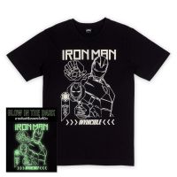 【】Marvel Mens Iron Man Glow In The Dark T-shirt - เสื้อยืดมาร์เวลผู้ชายลายไอรอนแมน เทคนิคเรืองแสงในที่มืด  สินค้าลิ