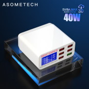 ASOMETECH 6 Sạc Cổng USB Sạc Nhanh QC 3.0 Màn Hình LED Trạm Sạc Đa Cổng