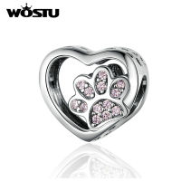 WOSTU Alloy material Cat Love Heart Charm Paw Footprint Heart Charm Bracelet Bracelet High Jewelry ZBAIC032