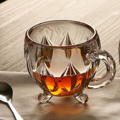 [ใหม่2023] 210Ml แก้วคริสตัลน้ำชากาแฟถ้วยแก้วใสบ้านนมดอกไม้ชาน้ำผลไม้แก้วถ้วยแก้ว Handle สำหรับของขวัญ