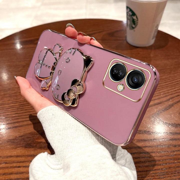 folding-makeup-mirror-phone-case-for-infinix-tecno-spark-9t-kh6-case-fashion-cartoon-cute-cat-multifunctional-bracket-plating-tpu-soft-cover-casing