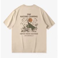 เสื้อเลือกตั้ง The nature campingเสื้อยืดแขนสั้นพิมพ์ลายข้อความ สีกากี