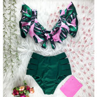 2022 New Bikini Floral Ruffled Bikini Set Women V-neck High Waist Two Piece Swimsuit Girl Beach Bathing Suit Swimwear Biquinis