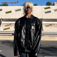 MAYCHEER   เสื้อพินติดแจ๊กเก็ตหนังแฟชั่นฤดูหนาวสีทึบใหม่อเนกประสงค์ของผู้ชายลำลอง