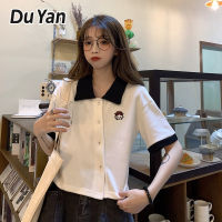 Du Yan Top สำหรับผู้หญิงเสื้อโปโลแขนสั้นใหม่สำหรับฤดูร้อนไปกับประเดิมสั้น