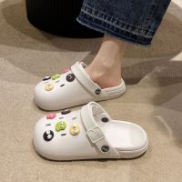 Womens Croc Shoes Summer Outerwear Internet Celebrity Popular Cute Lazy Nurse Non-Slip Soft Sole Beach Baotou Half Slippers for Women 【JYUE】