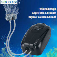 SOBO Ultra Silent สีดำปรับปั๊มลมสำหรับ Aquarium Fish Tank Double Outlet ปั๊มออกซิเจน2.5W5W8W10W คุณภาพสูง