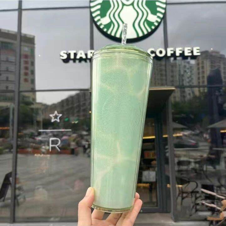 starbuck-ขาตั้งกล้องสตาร์บัคส์แก้วแบบมีหลอดเพชรเจียรสียูนิคอร์นสตาร์บัคแก้วน้ำพลาสติกสองชั้นความจุมาก710มล