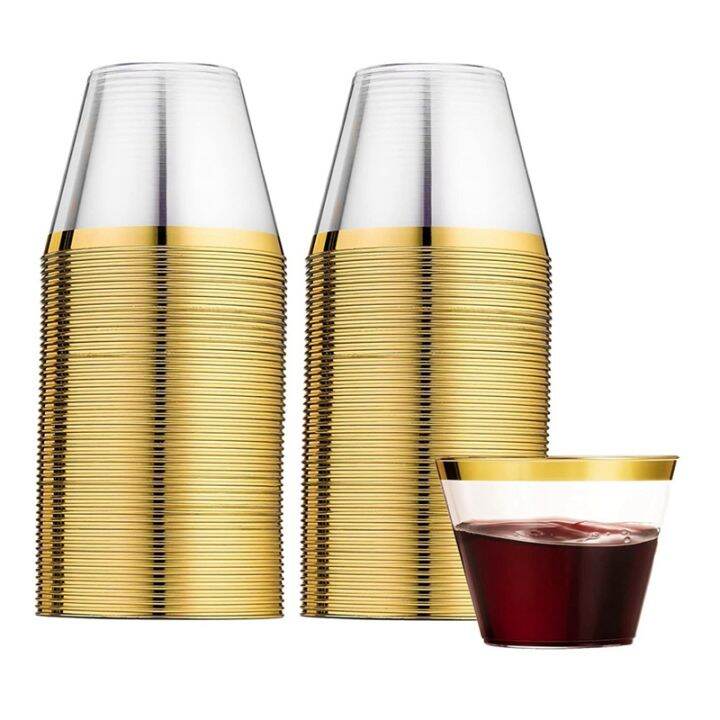 Gold Rimmed Plastic Cups, Plastic Tumblers Reusable Drink Cups Party