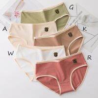 Japanese Style Morandi Color Patchwork Cotton Briefs Fashion Comfortable Mid Waist Seamless Panties For Women