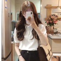 White Short-Sleeved Polo Shirt For Women Summer 2023 New Elegant Slimming Sense Of Design Niche Solid Color Shoulder T-Shirt Ins