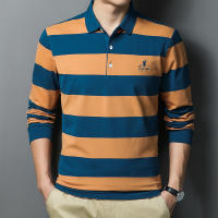 （HOT) ฤดูใบไม้ร่วงรุ่นใหม่แขนยาว polo เสื้อเชิ้ตผู้ชายธุรกิจคอปกปักผ้าฝ้ายแบรนด์แฟชั่นผู้ชายลายทาง T เสื้อยืดสำหรับข้ามพรมแดนโดยเฉพาะ