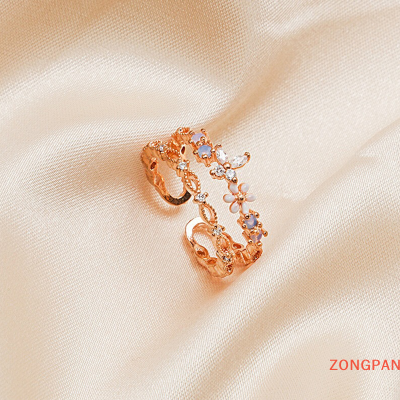 ZONGPAN แหวนเพชรเทียมรูปใบไม้แบบบิดปรับได้สำหรับผู้หญิงเครื่องประดับของขวัญสำหรับผู้หญิง