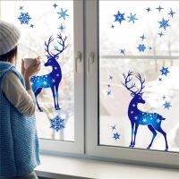 New Christmas Decoration Window Stickers Elk Snowflake Mirror Sticker Xmas Tree Window Glass Sticker New Year 2023